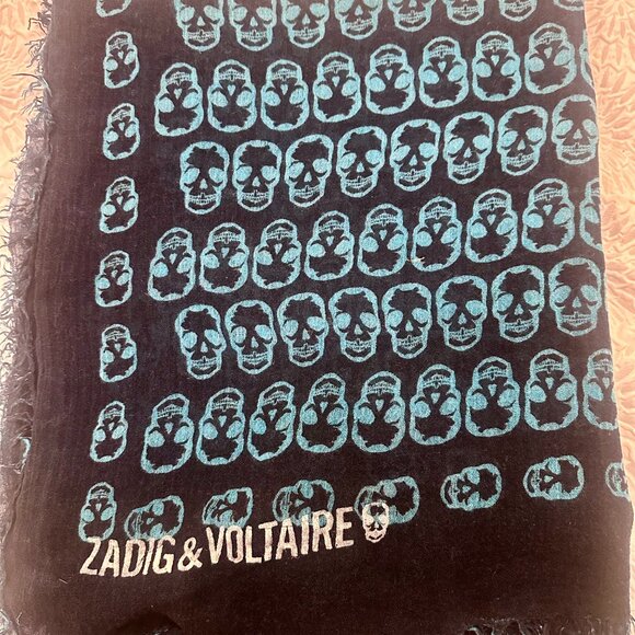 Zadic & Voltaire Scarf Blue and Black with Skulls - Picture 10 of 13